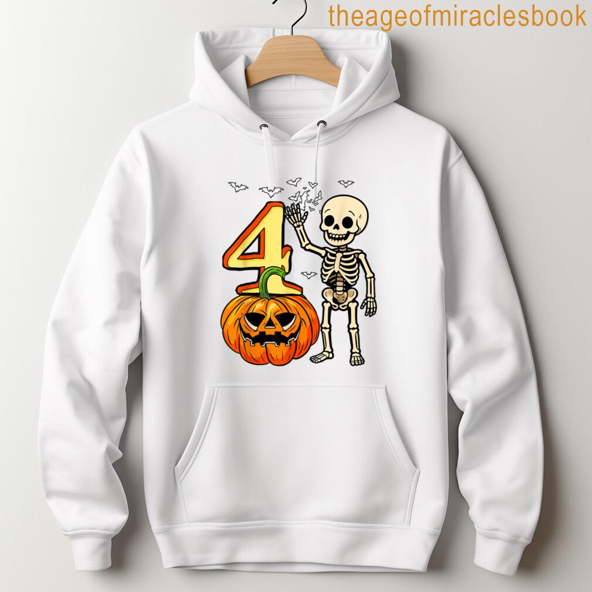 Alternative view of 4 Halloween Skeleton 4th Birthday Horror Carved Pumpkin T-shirt