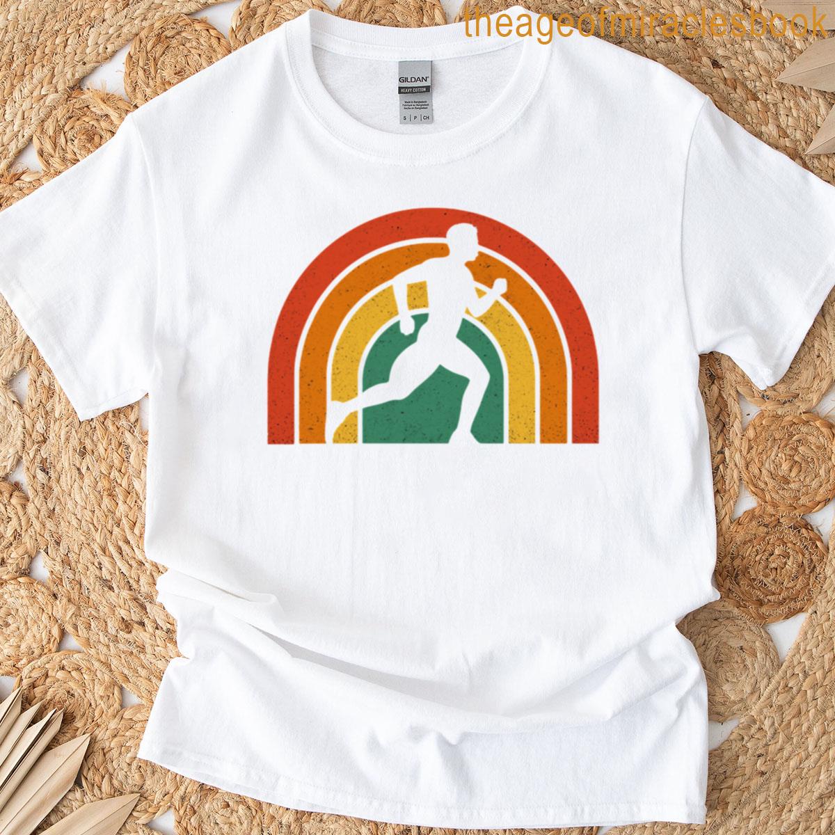 Retro Vintage Runner Silhouette With Colorful Rainbow Stripes T-shirt