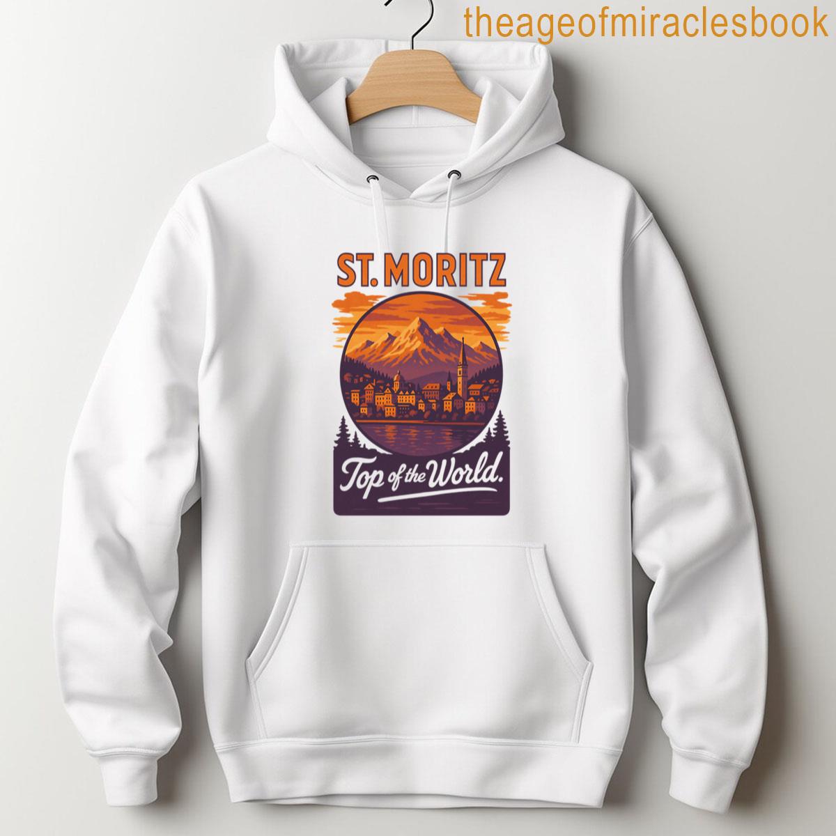 Alternative view of Vintage St Moritz Cityscape Poster Retro Sunset Travel Art Featuring Top Of The World T-shirt