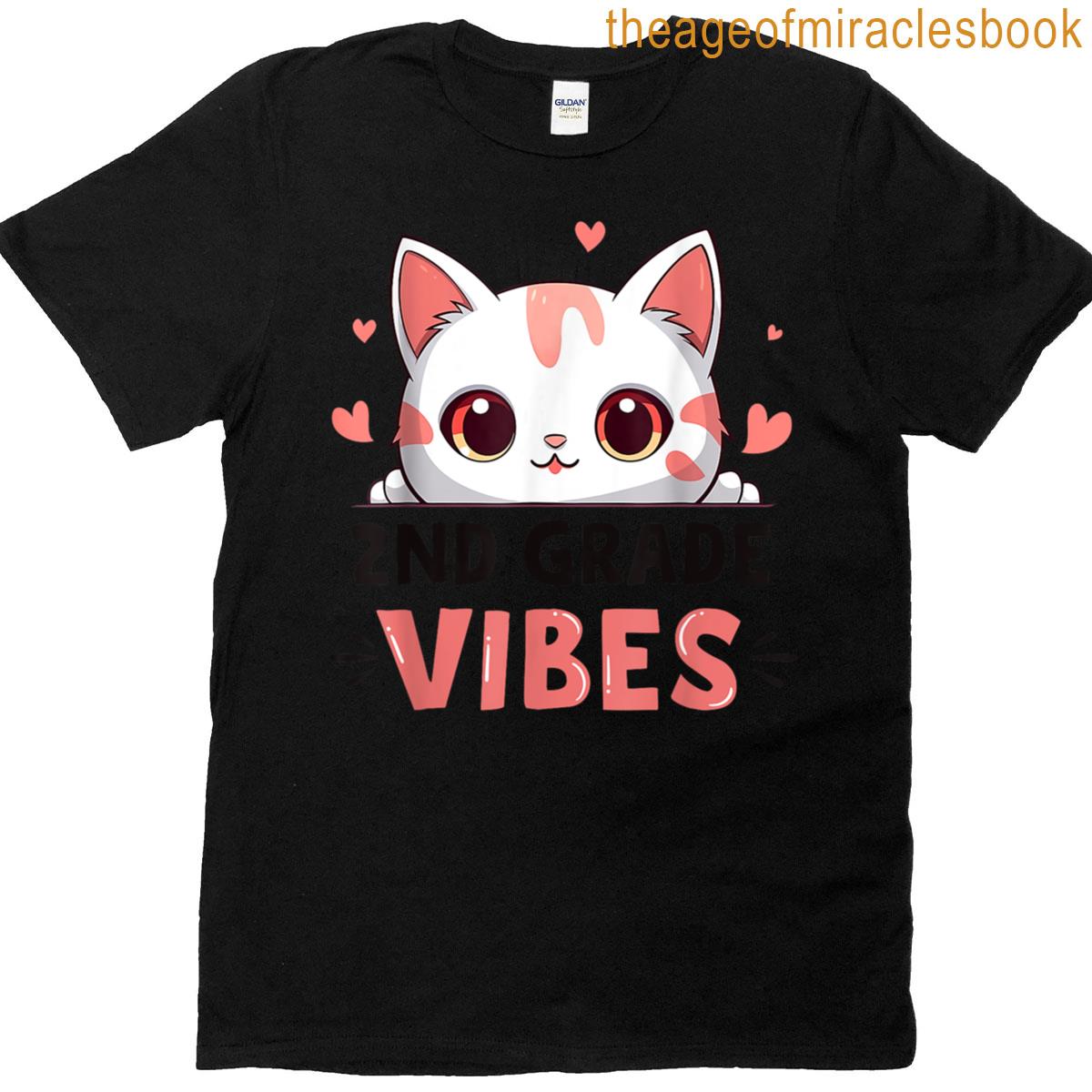 2nd Grade Vibes Back To School Cute Cat For Girls Kids T-shirt