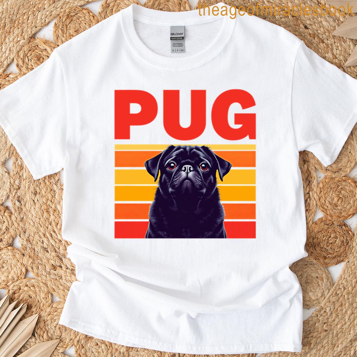 Retro 70s Style Black Pug Dog T-shirt