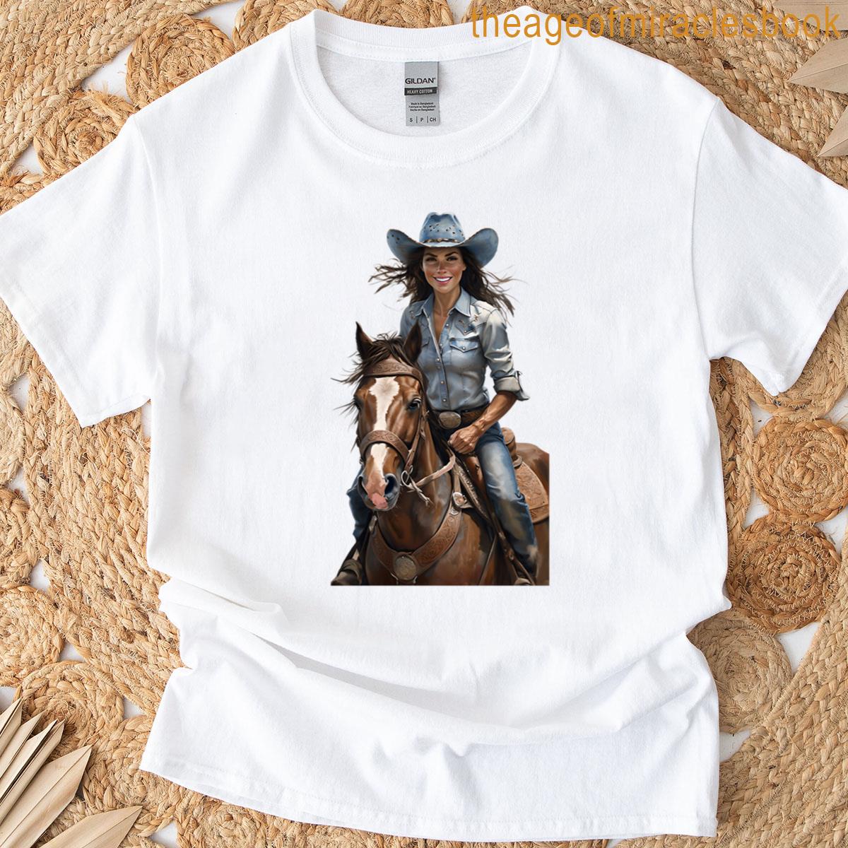 Western Cowgirl Riding Horse Rustic Country Lifestyle Art T-shirt