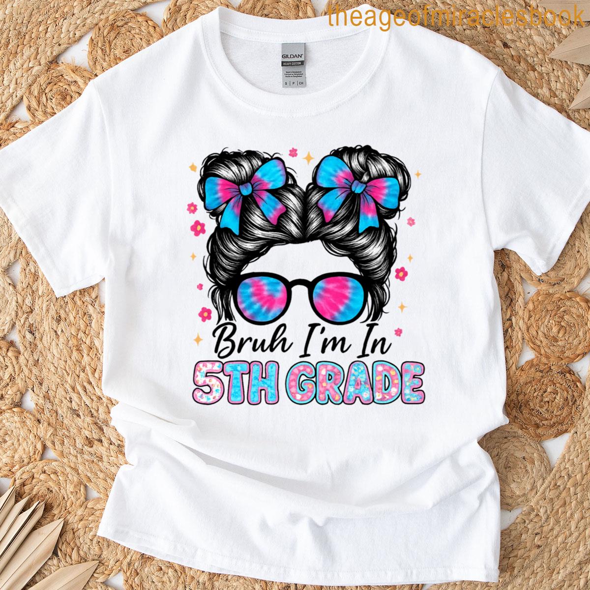 5th Grade Tie Dye Glasses Bow Hair Retro Style Fun T-shirt