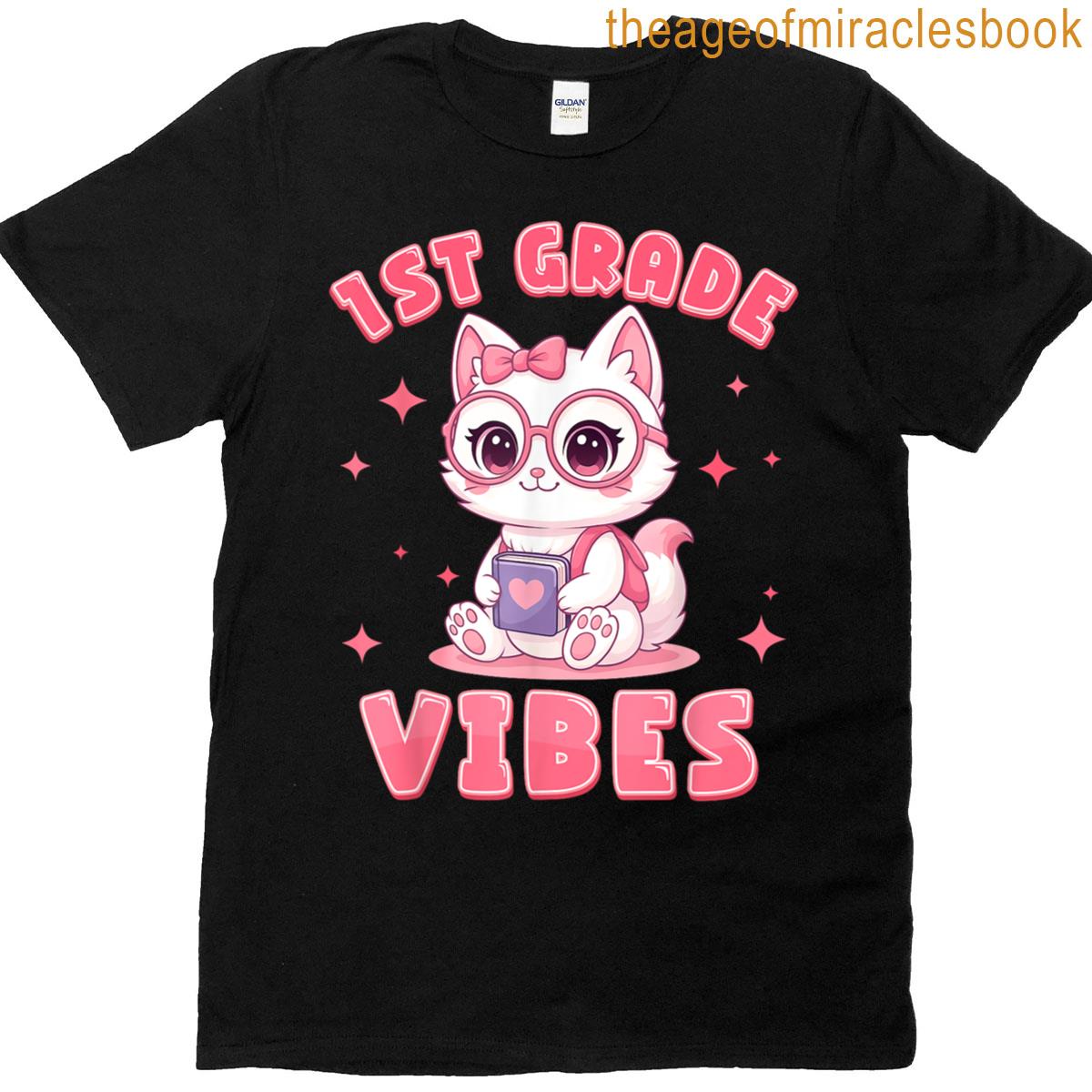 1st Grade Vibes Back To School Cute Cat For Girls Kids T-shirt