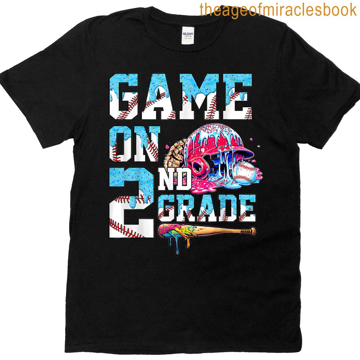 2nd Grade Back To School Baseball Drip Ice Cream Game On T-shirt