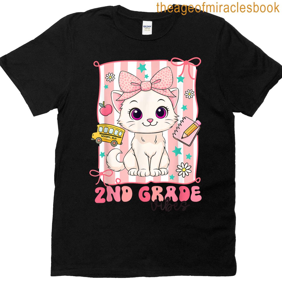 2nd Grade Vibes Back To School Cute Cat For Girls Kids T-shirt