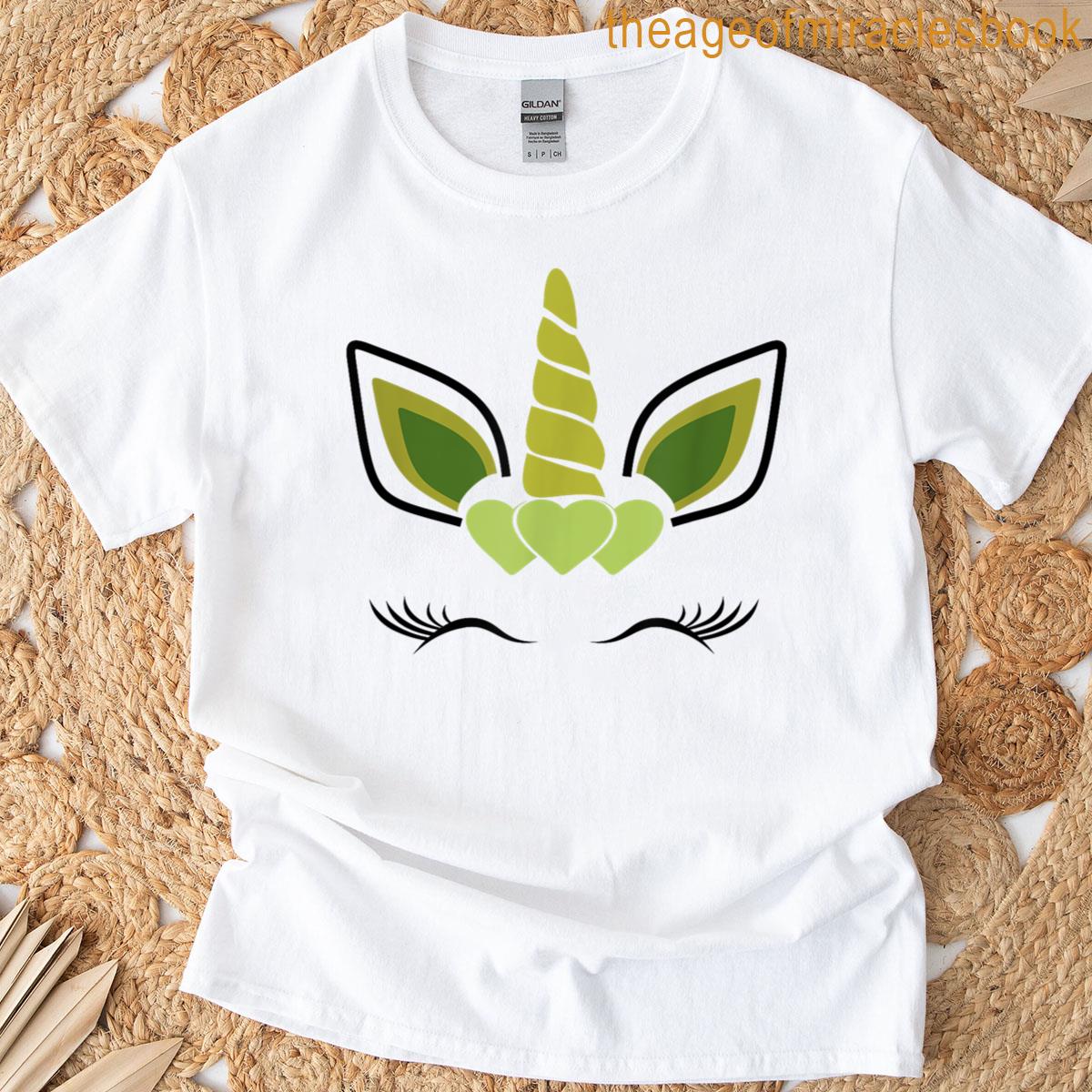 Unicorn Face Eyelashes Smile Hearts St Patricks Day T-shirt