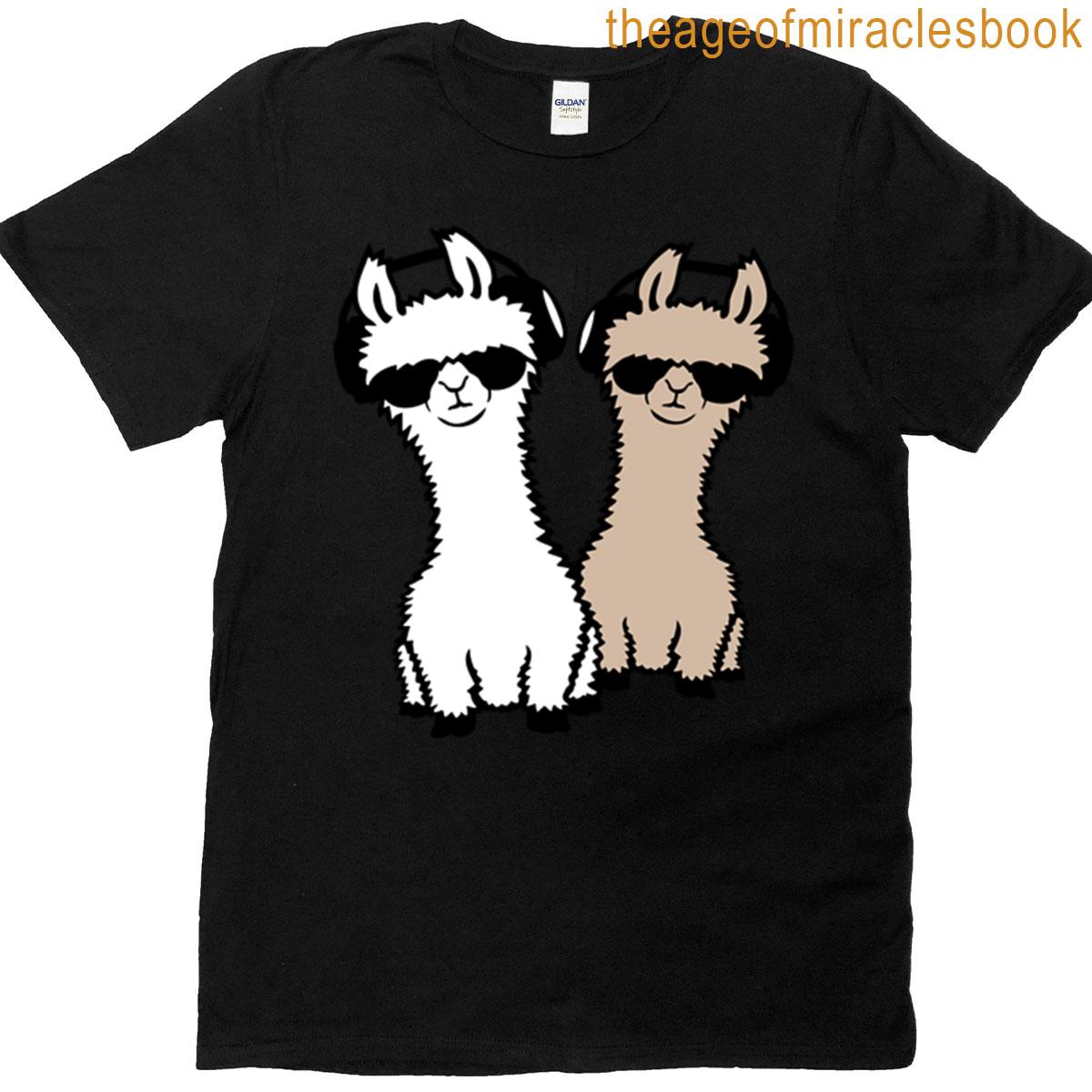 2 Dj Llama Cool Sunglasses Headphone Party Music Club T-shirt