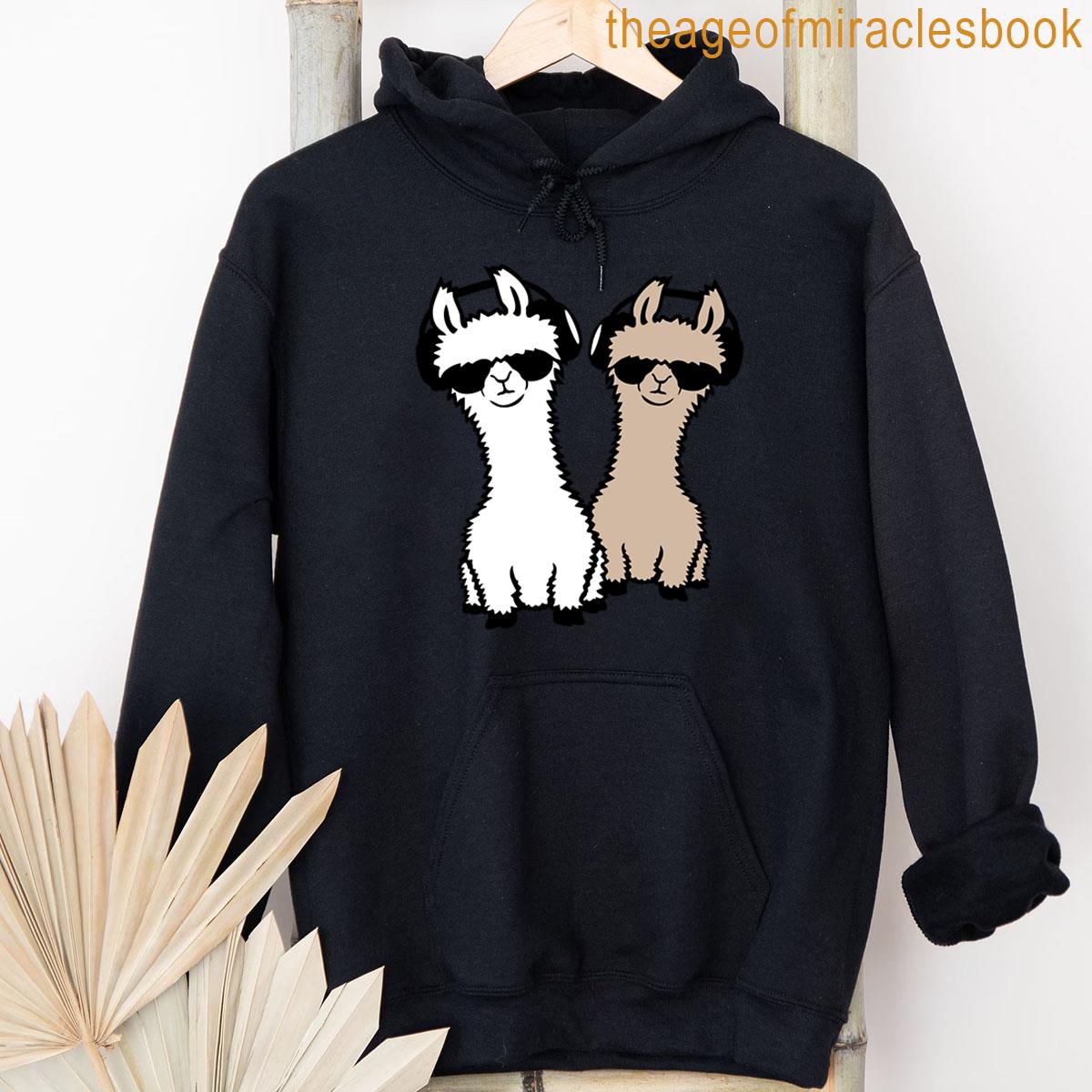 Alternative view of 2 Dj Llama Cool Sunglasses Headphone Party Music Club T-shirt