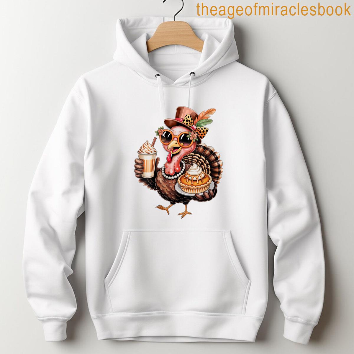 Alternative view of Womens Turkey Drinking Coffee Bow Thanksgiving Turkey Day Women T-shirt