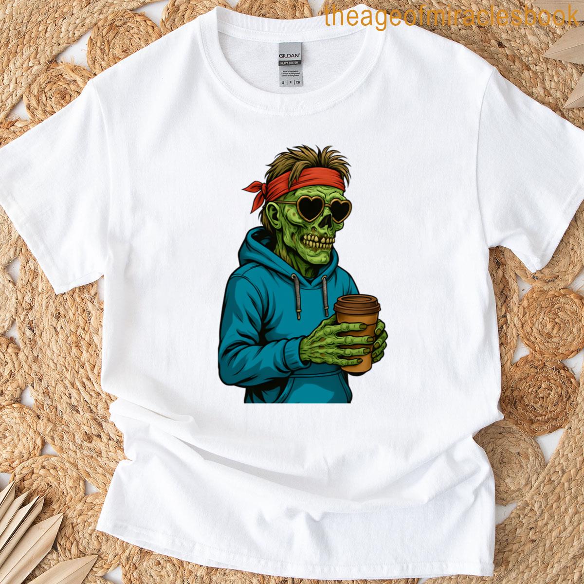 Zombie In Heart Shaped Sunglasses Drinking Coffee Oversized T-shirt