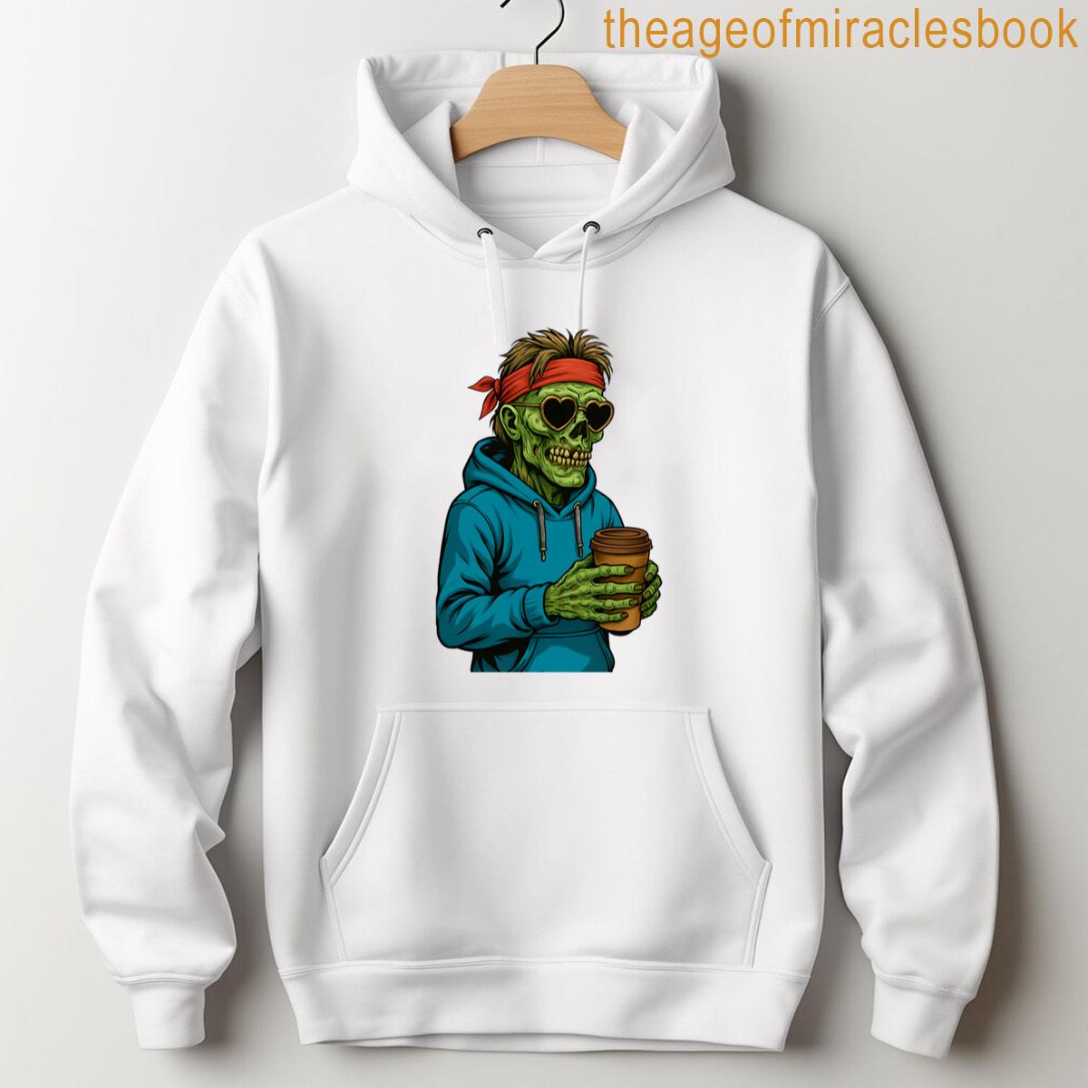 Alternative view of Zombie In Heart Shaped Sunglasses Drinking Coffee Oversized T-shirt