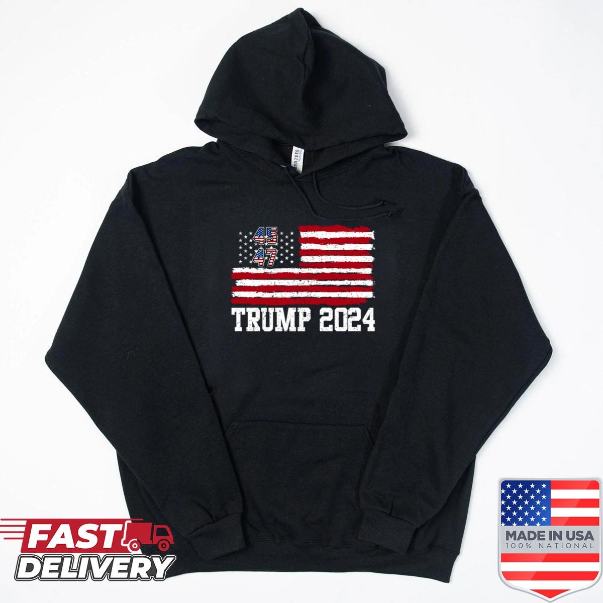 Alternative view of 45 47 Trump 2024 American Flag Shirt