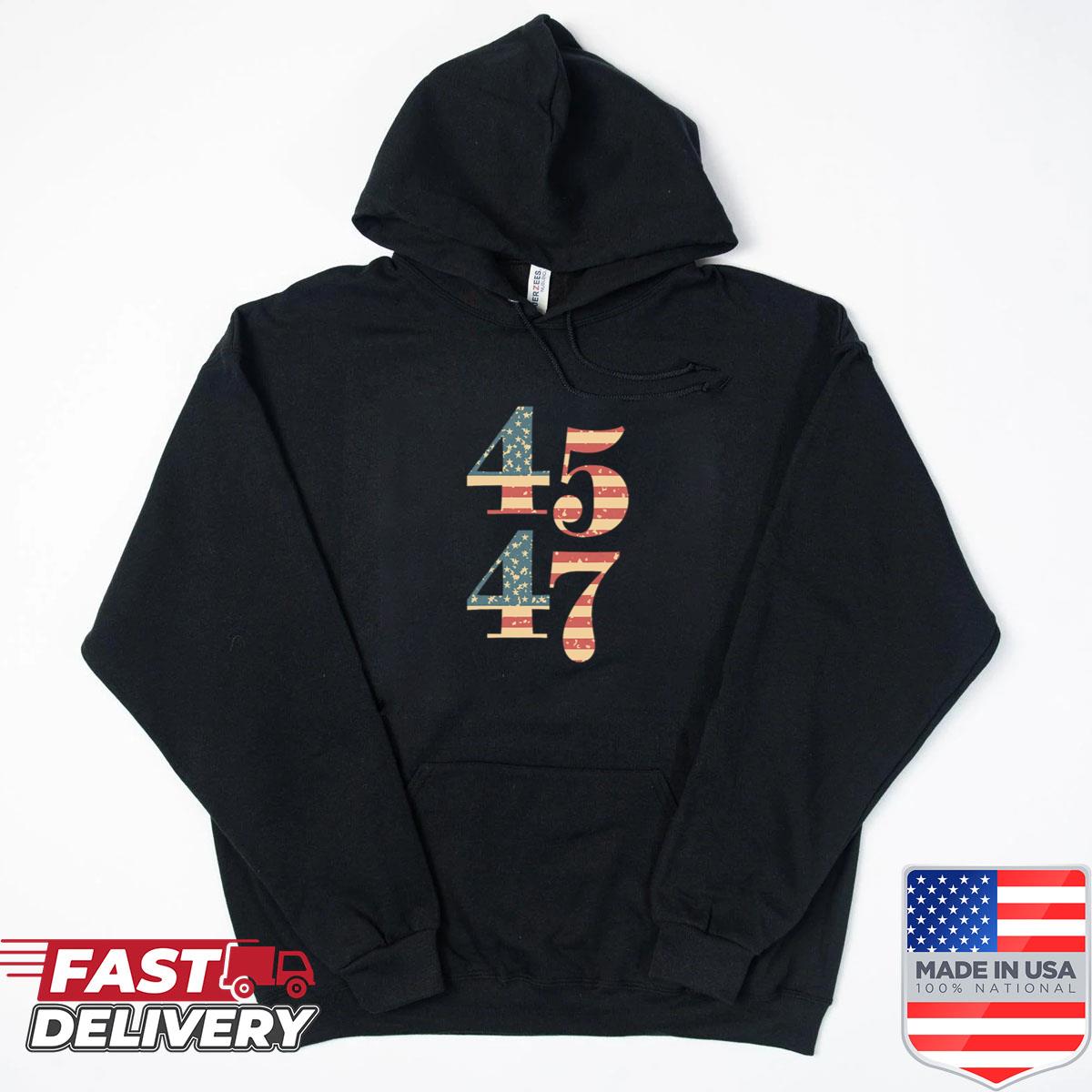 Alternative view of 45 47 Trump 2024 Vintage Flag Support Trump 45 47 President Shirt