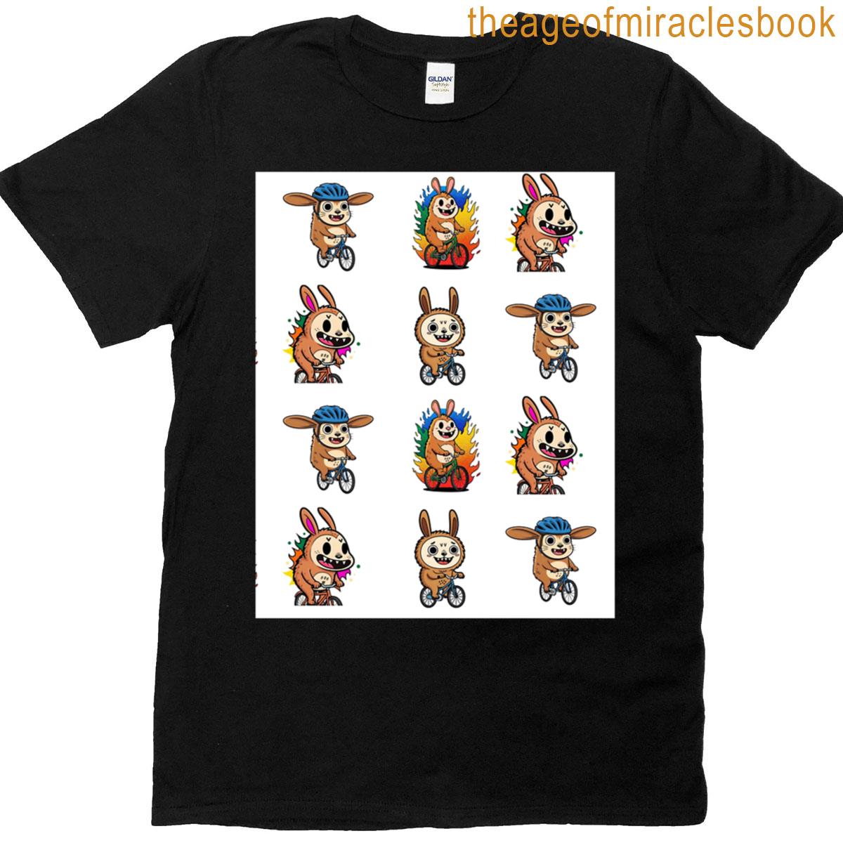 Playful Labubu Bikebubu Cycling Pack Fun Cartoon Biker Stickers Graphic T-shirt