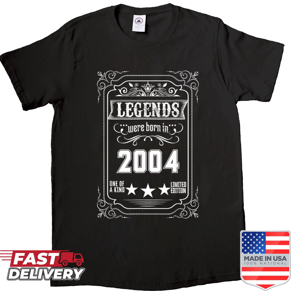 21th Birthday Tee Vintage Legends Born In 2004 21 Years Old Shirt