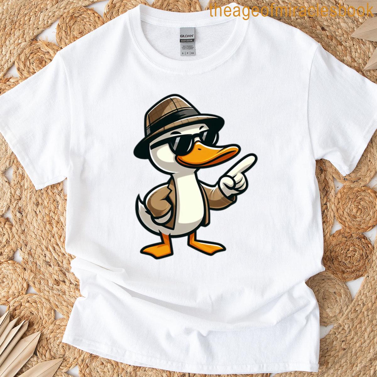 Cartoon Duck In Detective Hat And Sunglasses Funny Sleuth Animal Design T-shirt