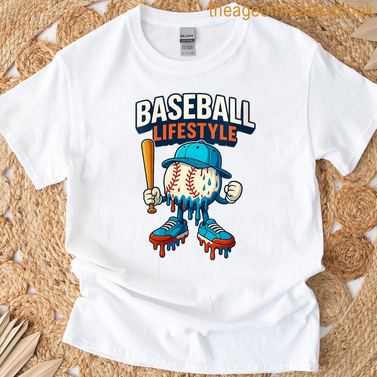 Womens Baseball Lifestyle Home Plate Ice Cream Drip Men Boys Kids T-shirt