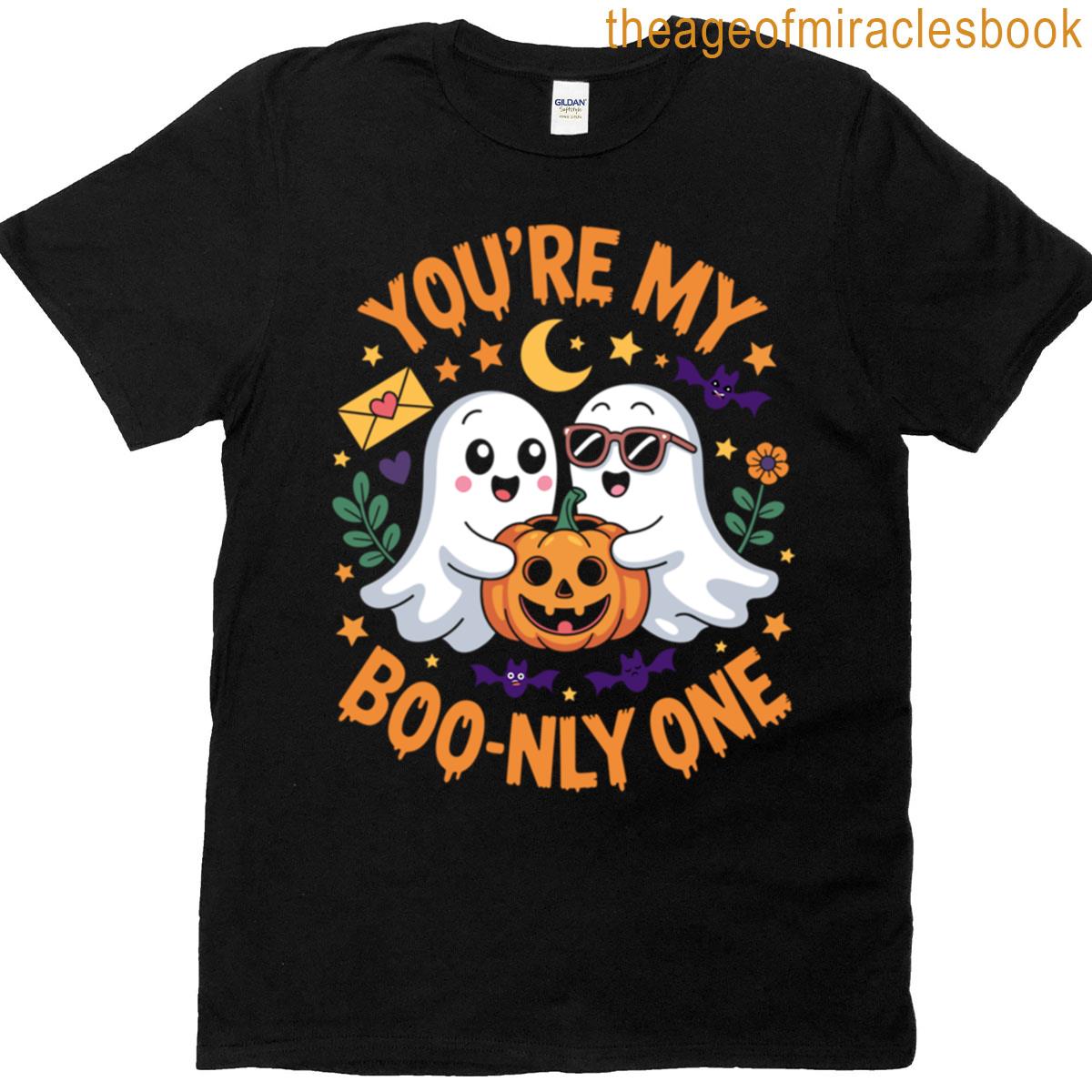 Youre My Boo-nly One Cute Ghosts Halloween Couple Design T-shirt