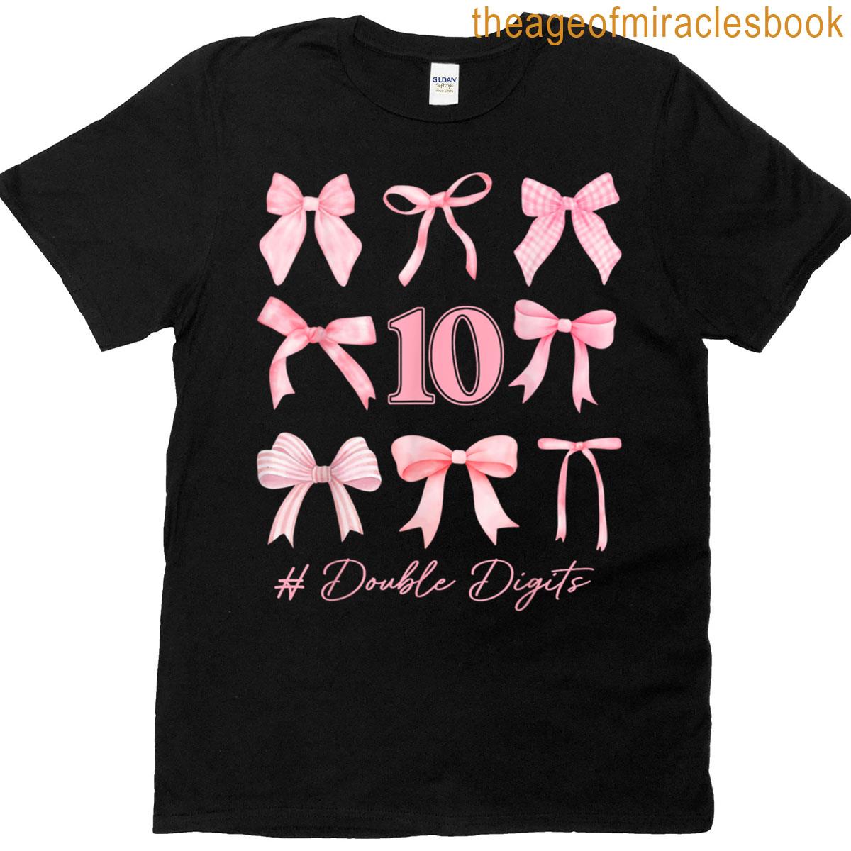 10th Birthday Coquette Bow Double Digits Birthday Girl Kids T-shirt