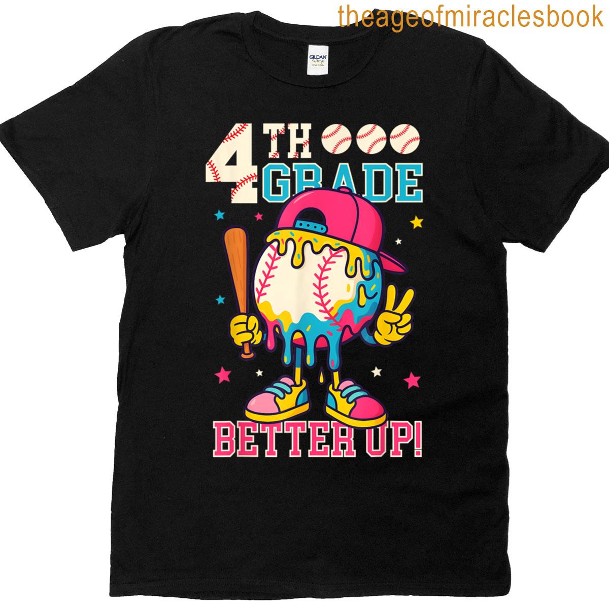 4th Grade Back To School Baseball Drip Ice Cream Game On T-shirt