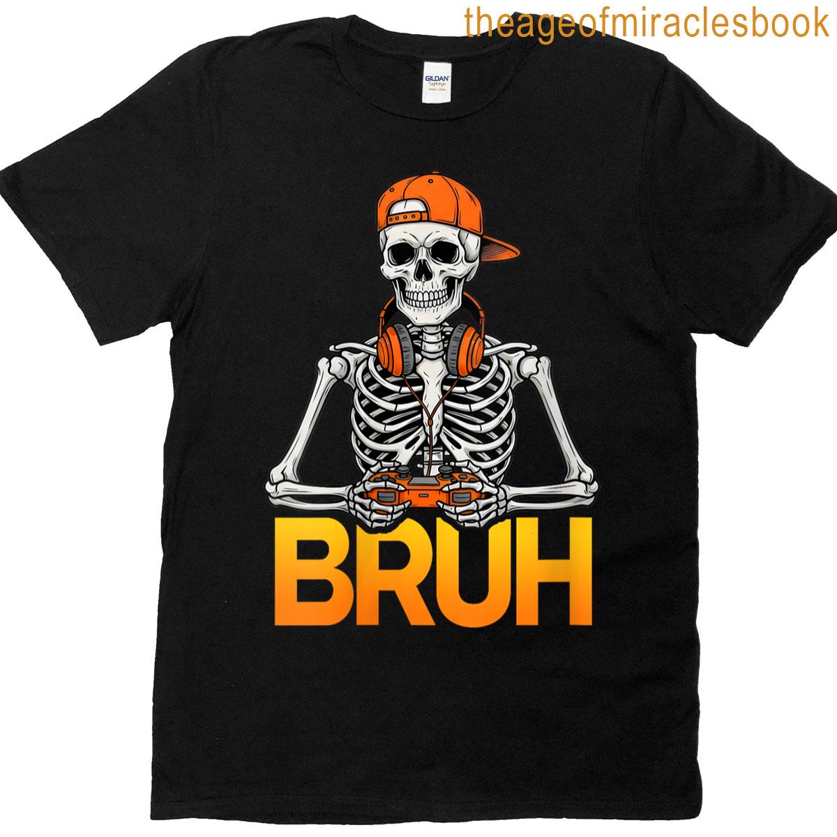 Womens Bruh Gamer Skeleton Halloween Video Game Controller
