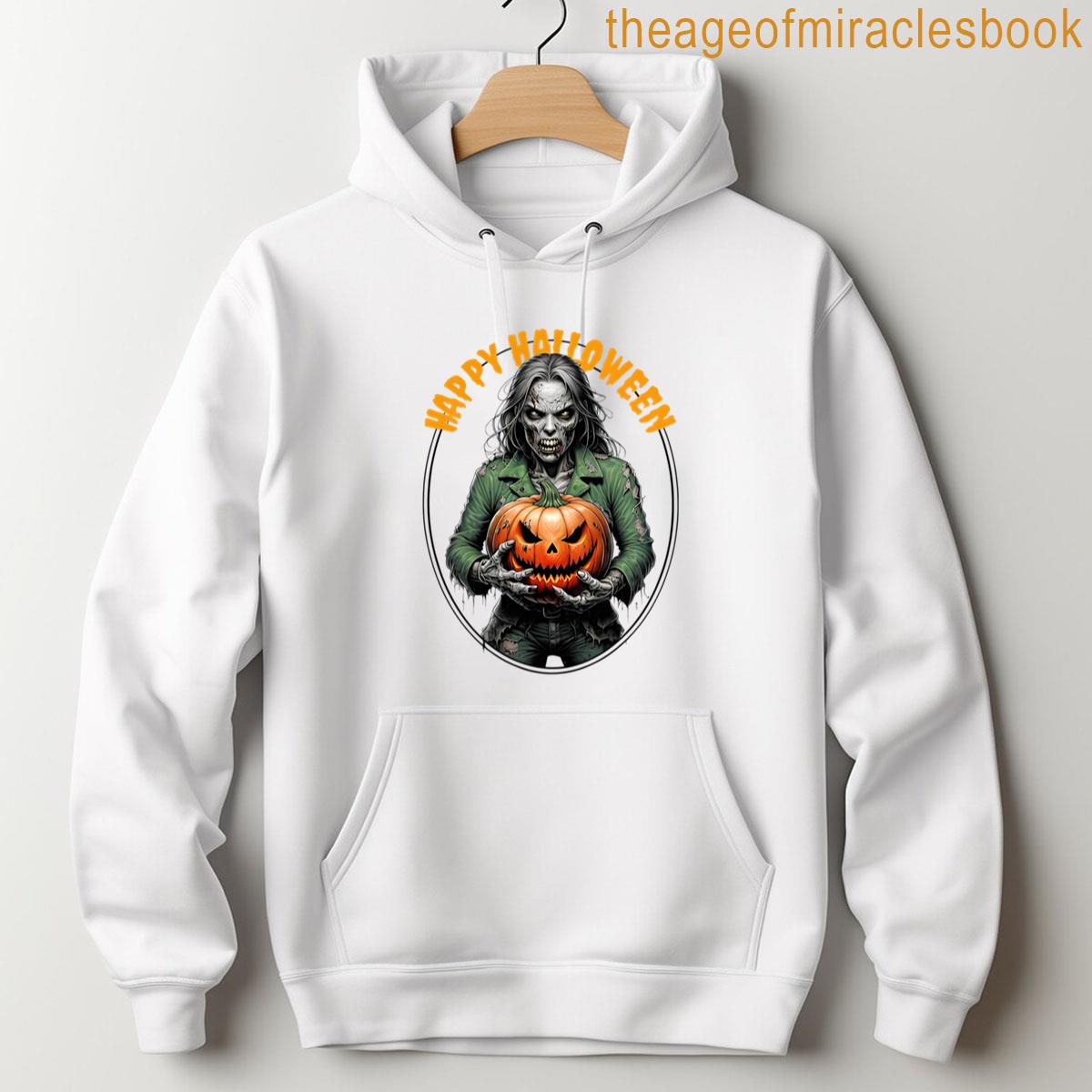 Alternative view of Zombie Woman With Pumpkin - Happy Halloween T-shirt