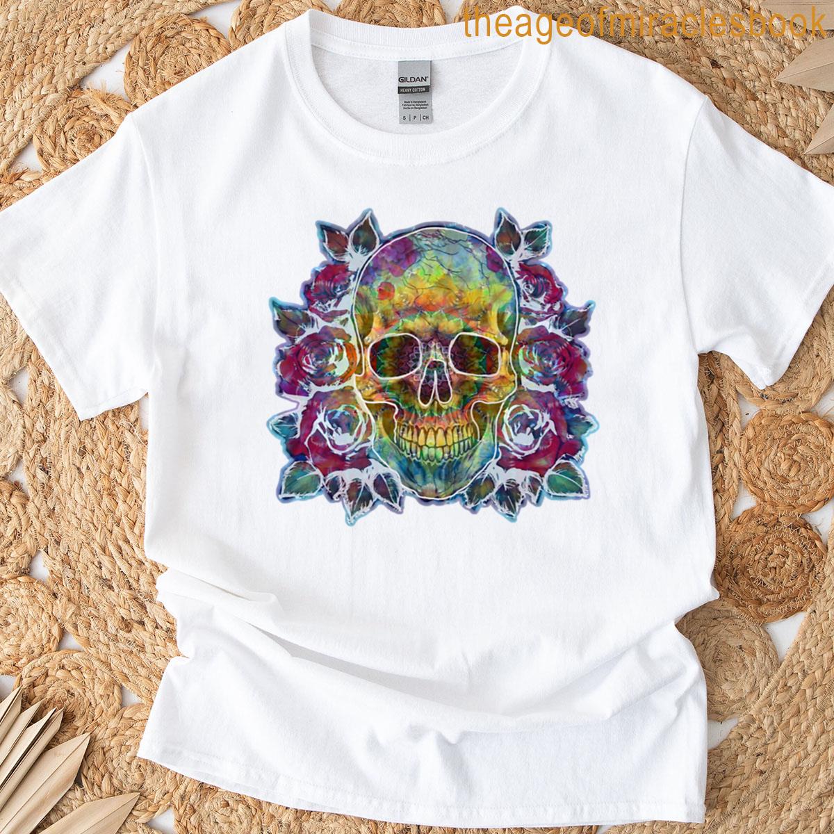 Tie Dye Skull And Roses Rainbow Oversized T-shirt