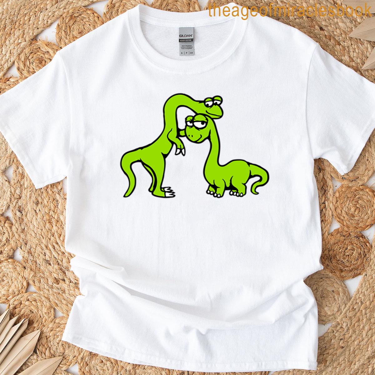2 Happy Dino Couple Smile Team Cuddling Caressing Friends T-shirt