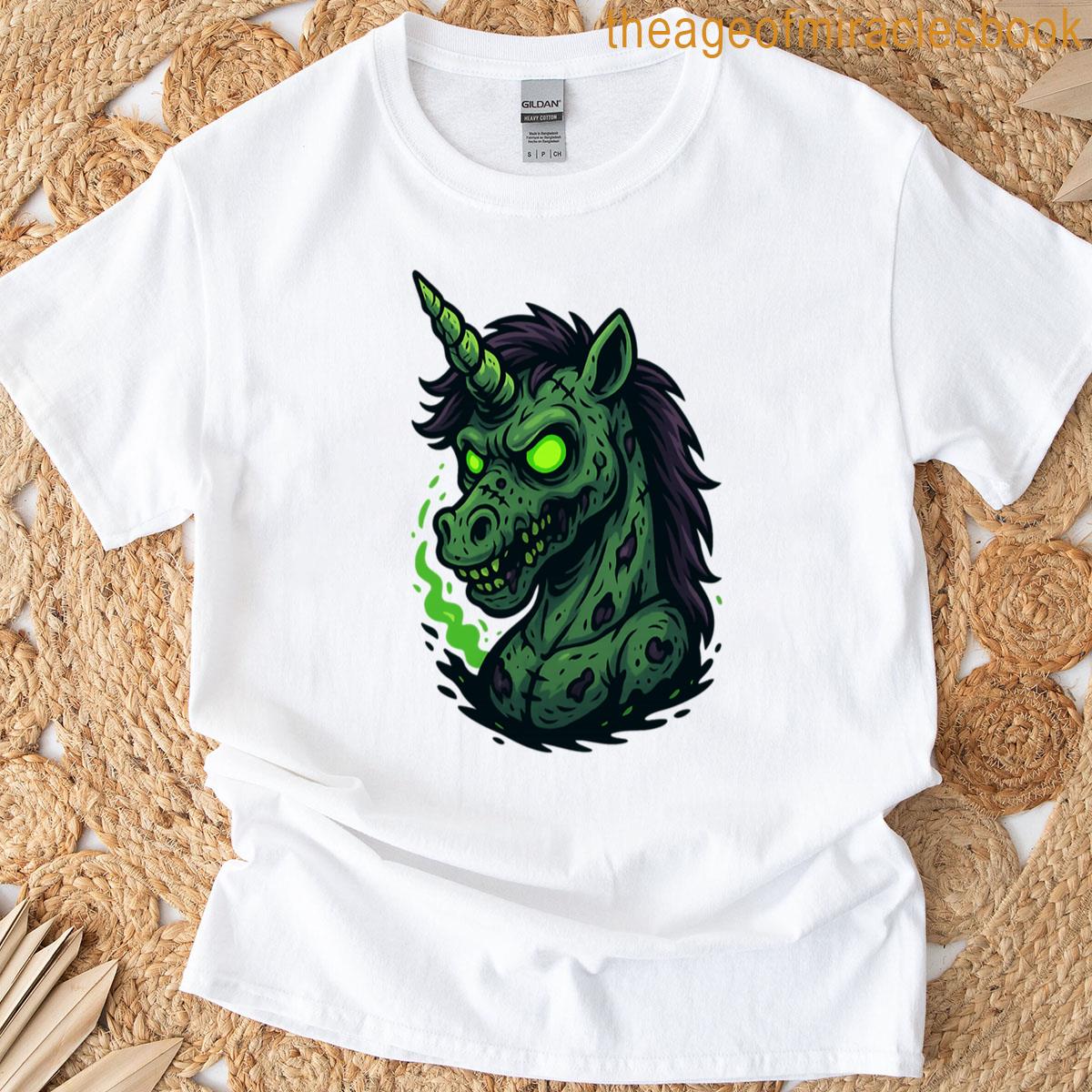 Zombie Unicorn Head Creepy Horror Fantasy T-shirt