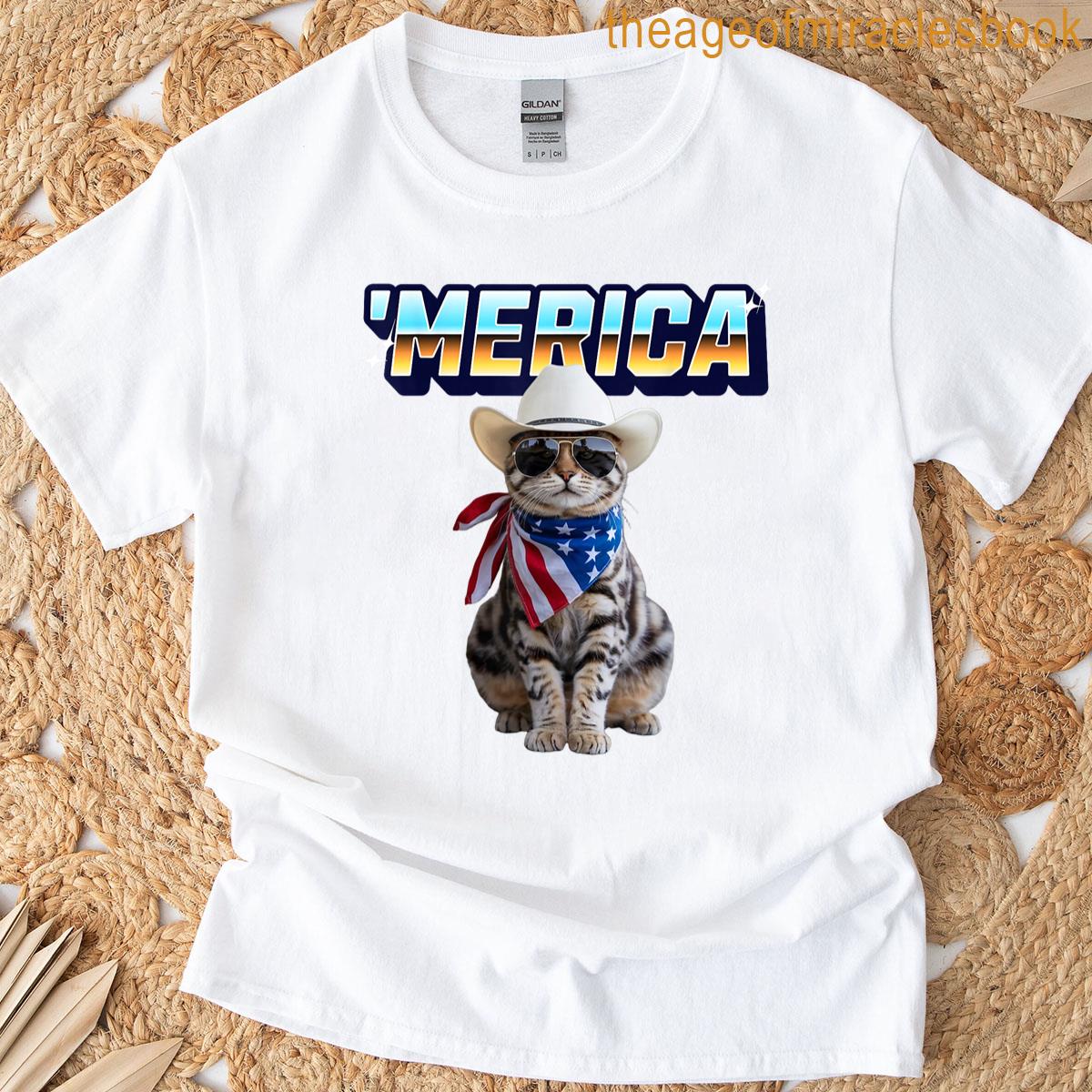 Funny Patriotic Cat Usa America 4th Of July Outfit T-shirt