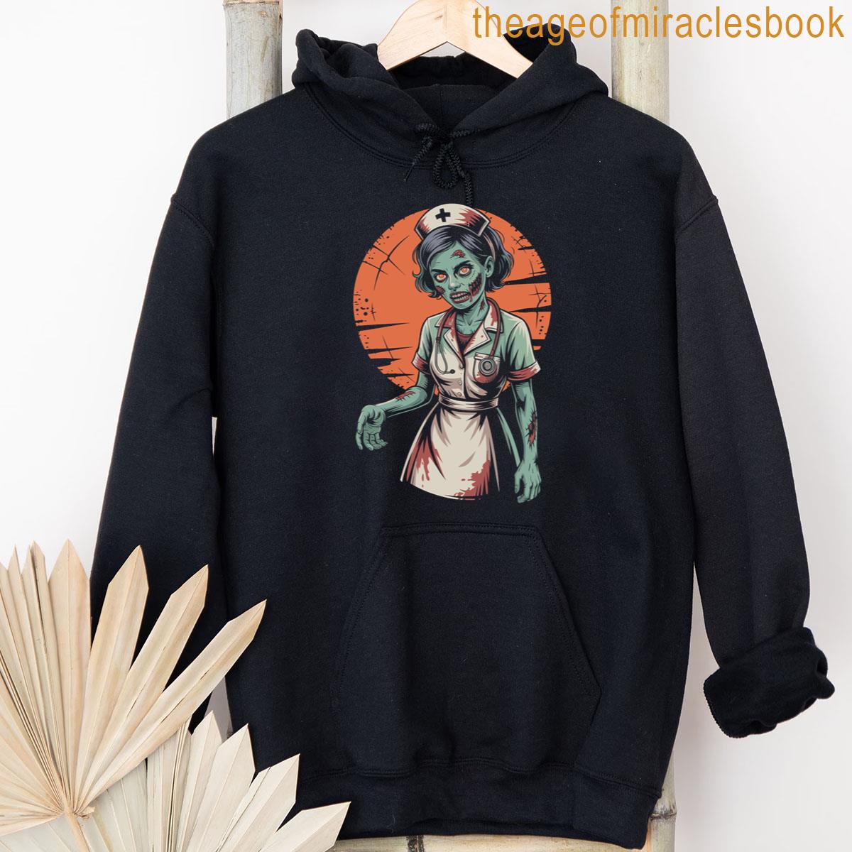 Alternative view of Zombie Nurse Halloween Spooky Full Moon Retro T-shirt