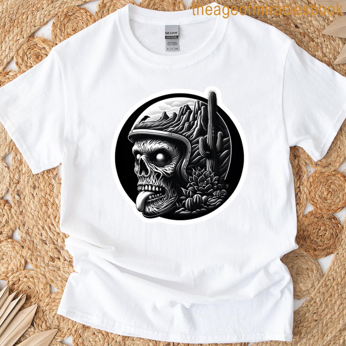 Zombie In Motorcycle Helmet With Desert Landscape Oversized T-shirt