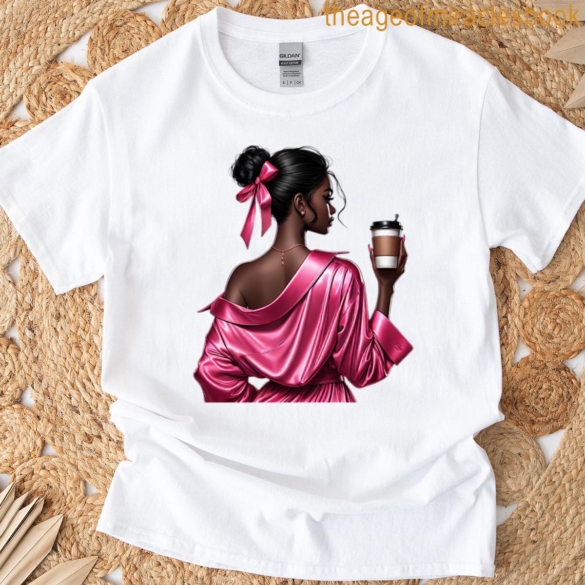 Chic Black Woman Drinking Coffee Cozy Lifestyle Art T-shirt