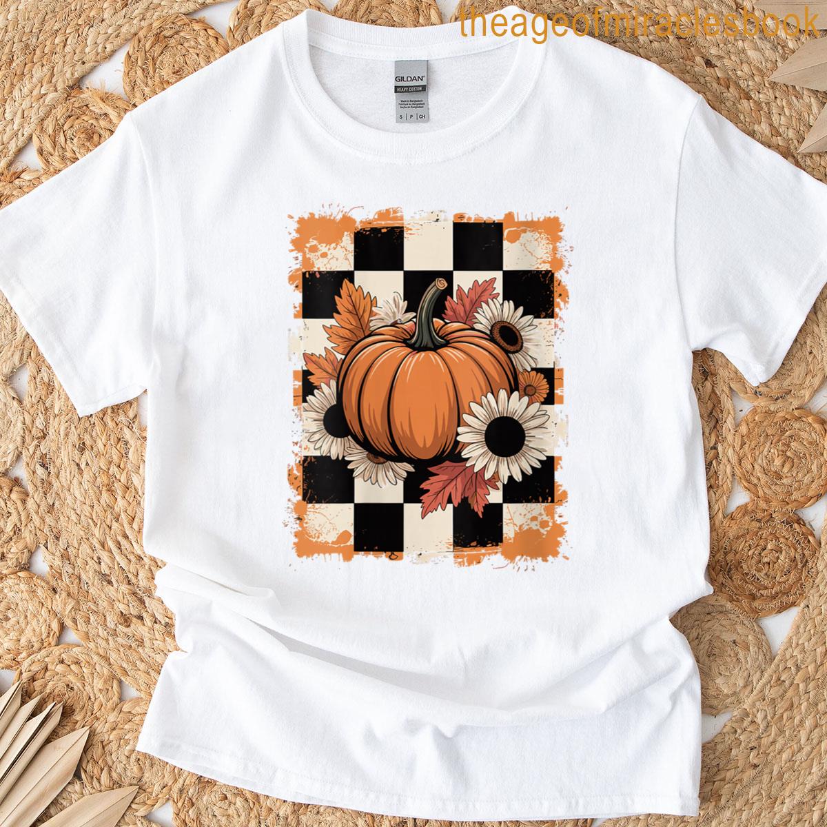 Womens Vintage Thanksgiving Floral Fall Pumpkin And Flowers Kids T-shirt