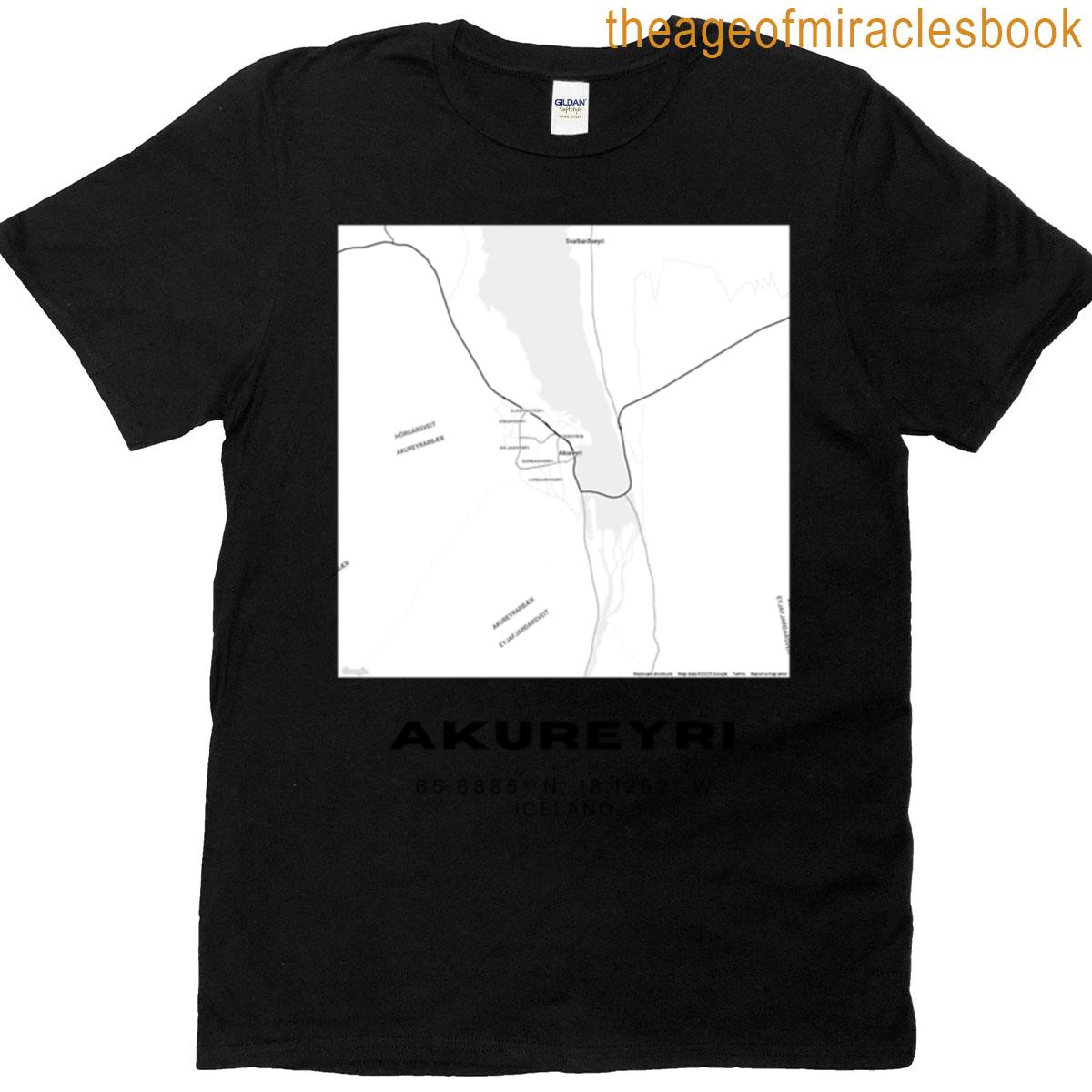 Akureyri Iceland Map Minimalist Black White City Poster T-shirt