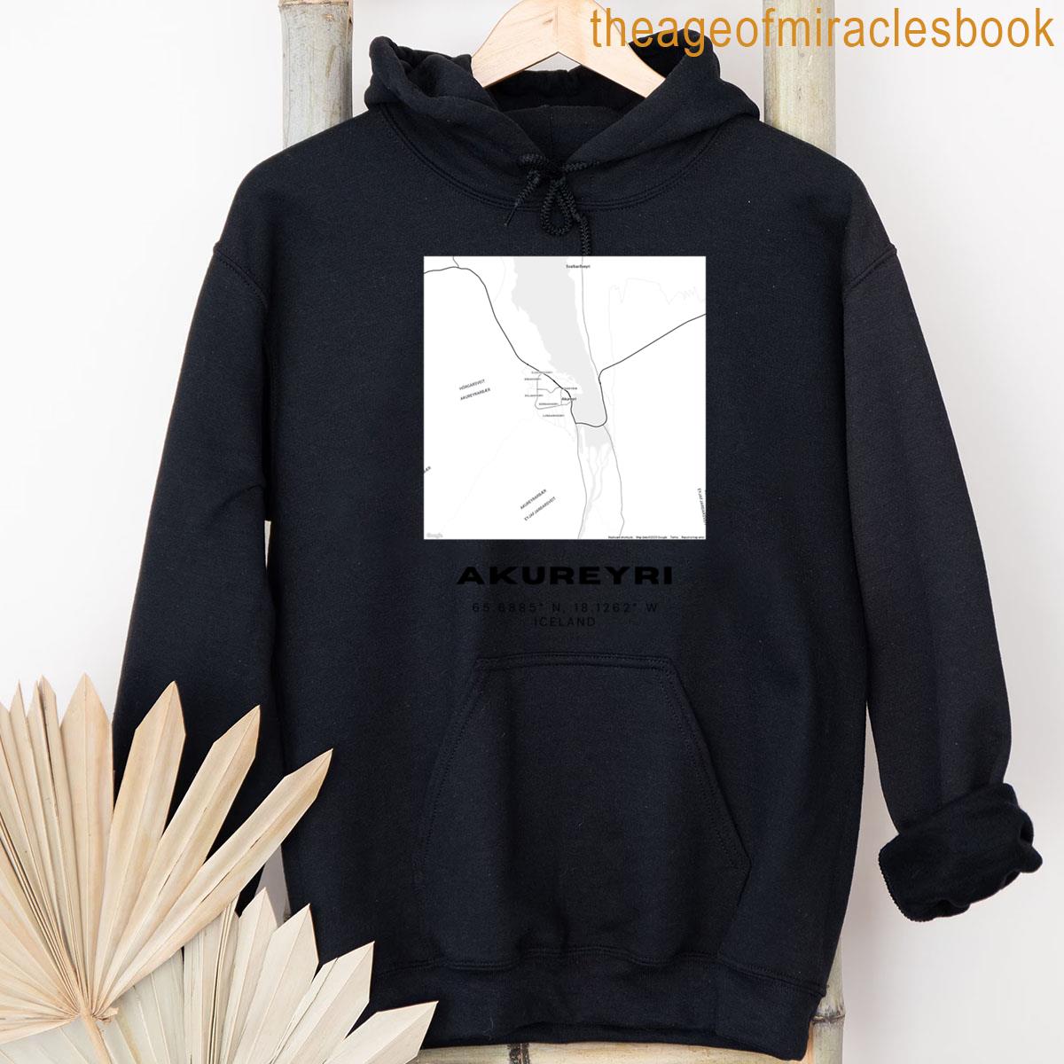 Alternative view of Akureyri Iceland Map Minimalist Black White City Poster T-shirt
