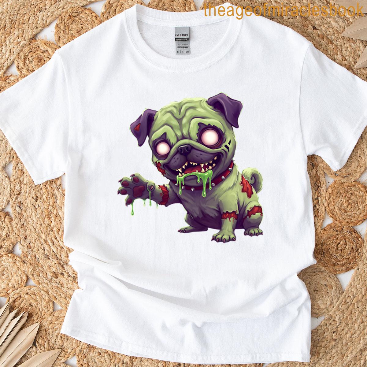 Zombie Pug Halloween Scary Cute Undead Dog Design T-shirt