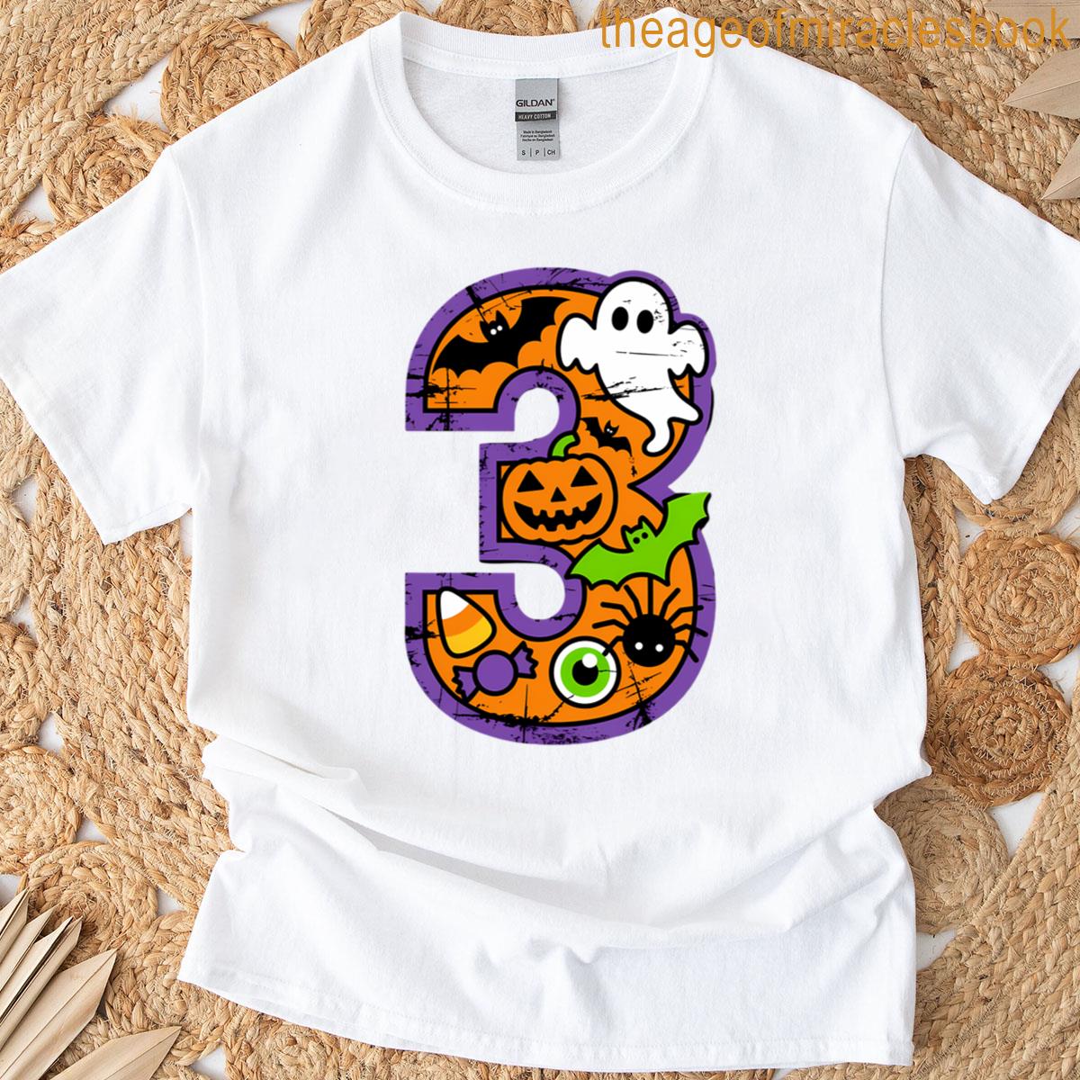 3rd Birthday Halloween 3 Year Old Ghost Costume Boo Theme T-shirt