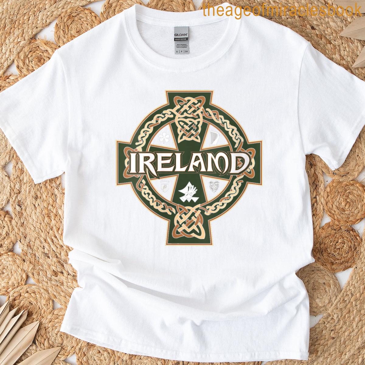 Womens Ireland Celtic Knot Triskelion Shamrock Harp Green T-shirt