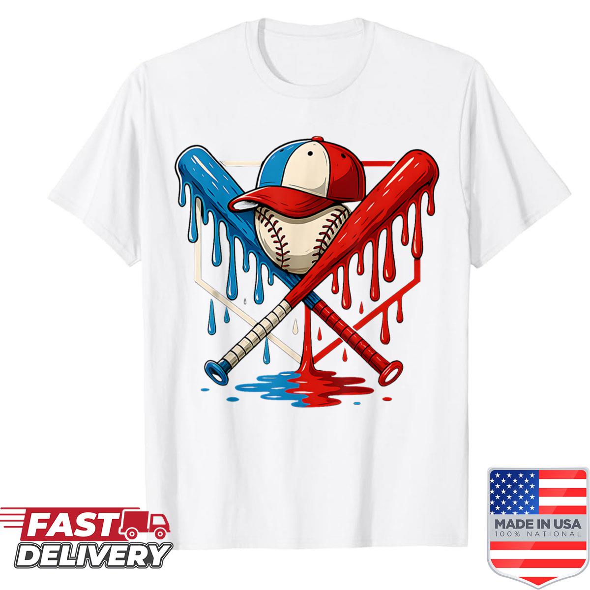 American Baseball Drip Graffiti Ball And Bat Shirt