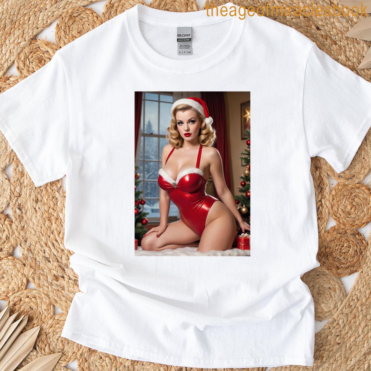 1940s Holiday Pin Up Girl Vintage Christmas Stocking Cheesecake T-shirt