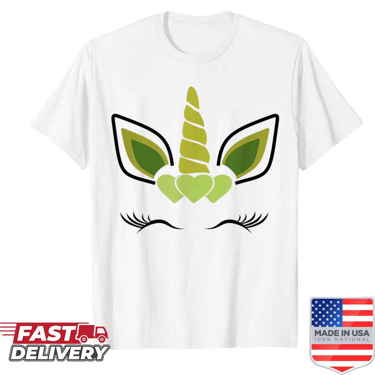 Unicorn Face Eyelashes Smile Hearts St Patricks Day Shirt