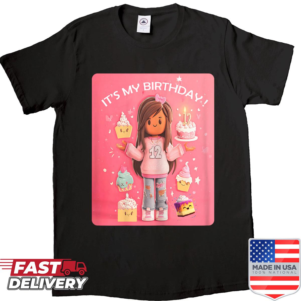 12th Birthday Girl In Pink With Cupcakes And Cute Cake Art Shirt