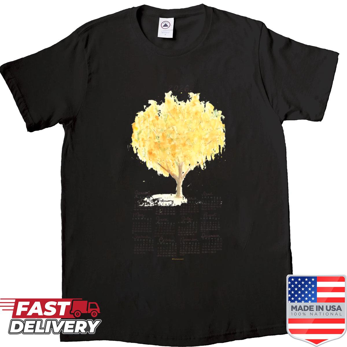 2026 Yellow Trumpet Watercolor Tree Calendar Shirt