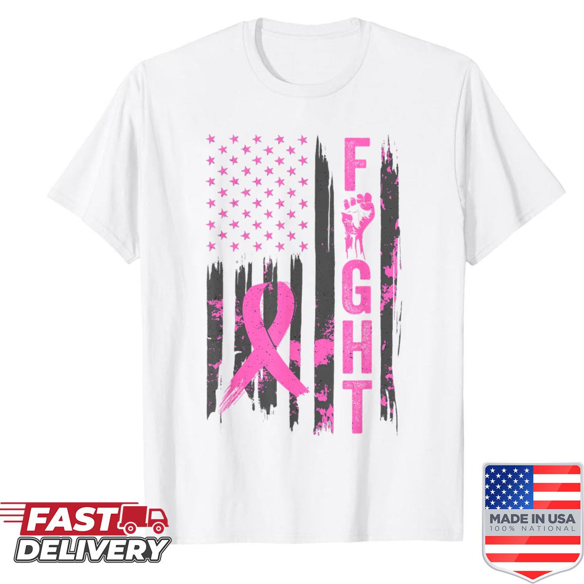 Fight Usa Flag Breast Cancer Awareness Patriotic Pink Ribbon Shirt