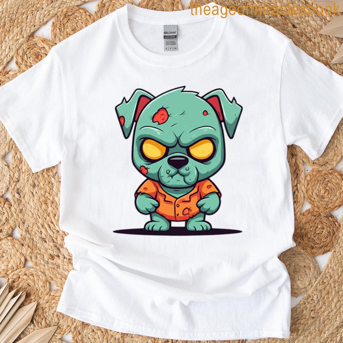 Zombie Dog Halloween Funny Chibi Dog In Cute Zombie Costume Illustration T-shirt