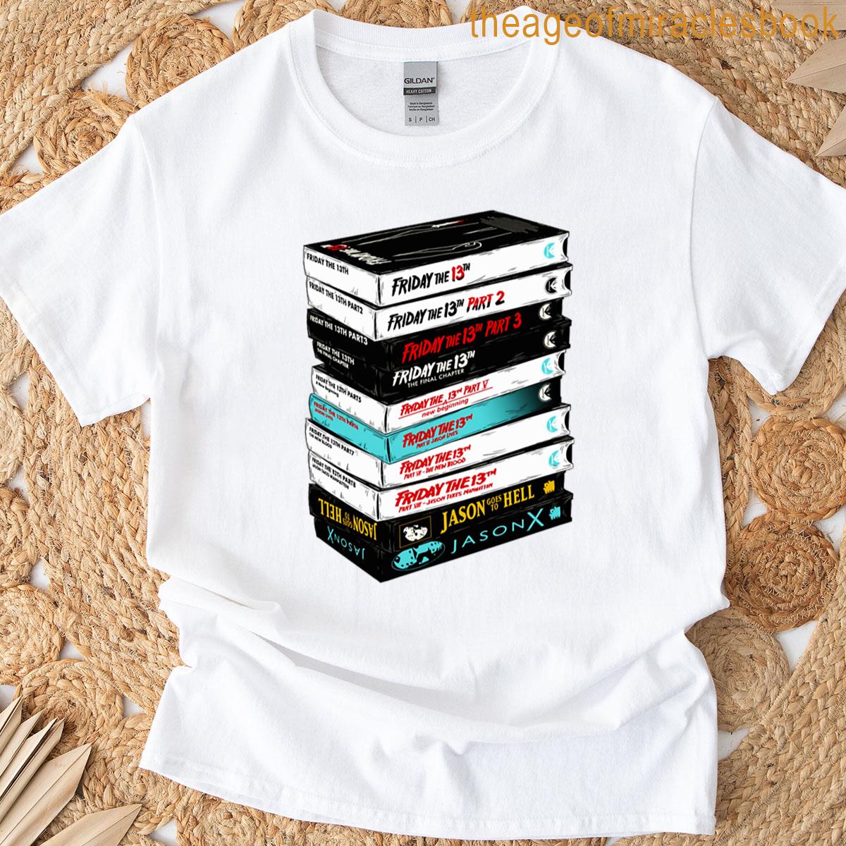 Retro Horror Vhs Stack Slasher Tape Pile T-shirt