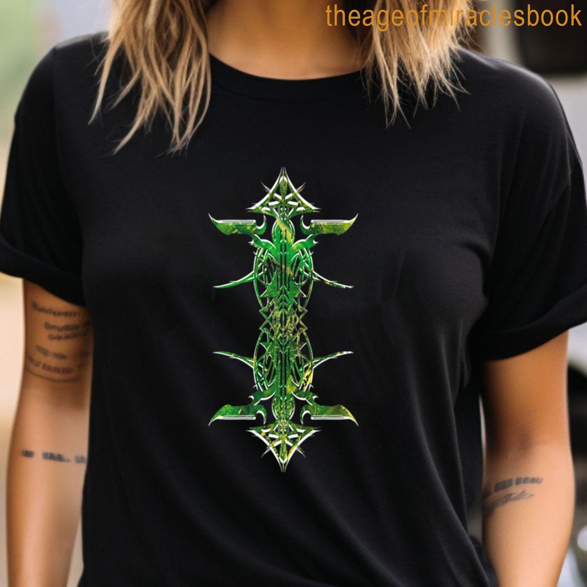 Abstract Printed Pin Stripes - Green White On Black Background T-shirt - Image 3