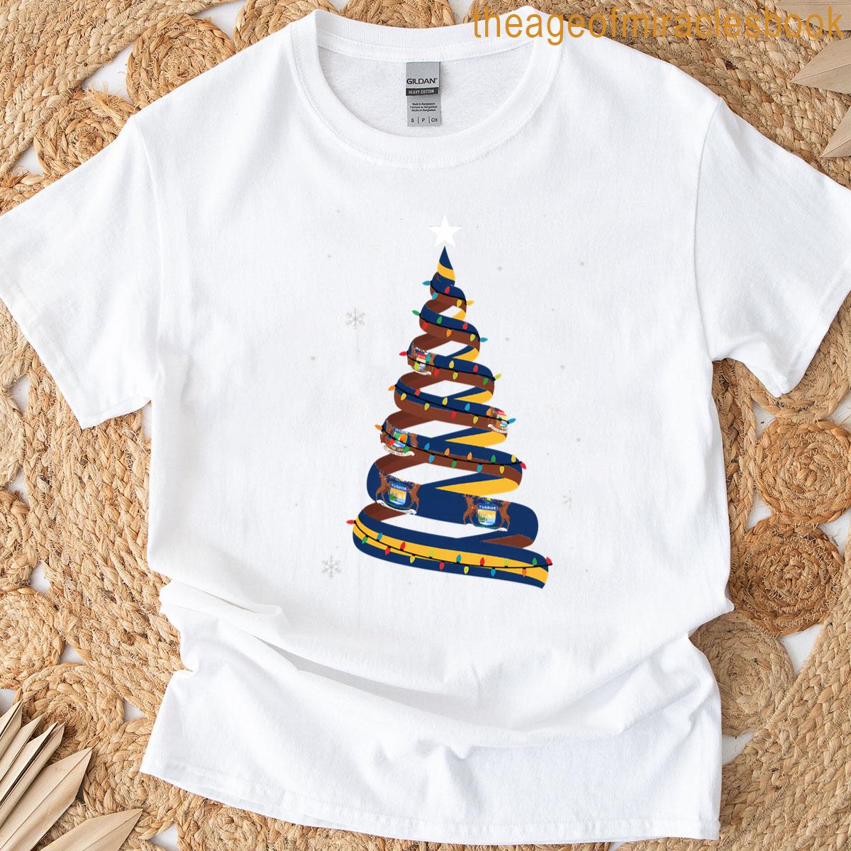 Christmas Tree With Michigan Flag Festive State Pride T-shirt